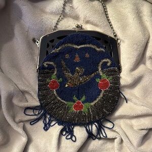 Vintage Beaded Blue and Black Evening Bag